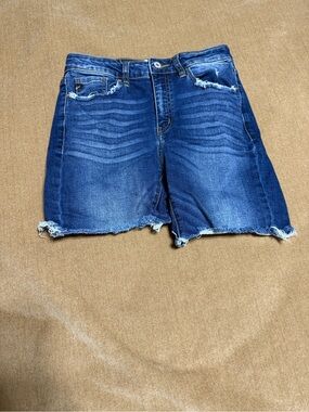 KanCan Women's Dark Blue Distressed Denim Shorts